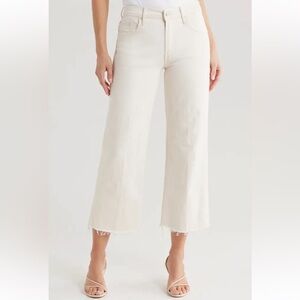 MOTHER Wide Leg Cropped Jeans in Off-White